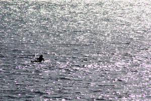 Jesse Restivo paddling out at Makaha, December 2009.